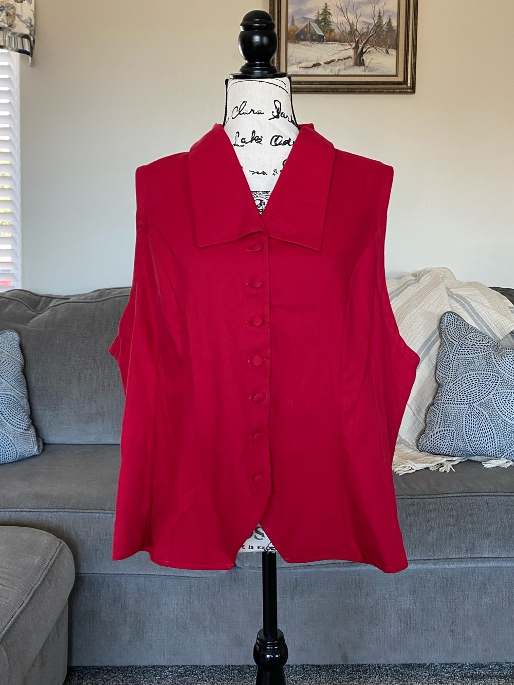 Recollections Vintage Sleeveless Red Button-Front Top